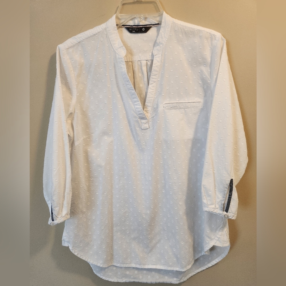 Riders by Lee White Polka Dot Blouse